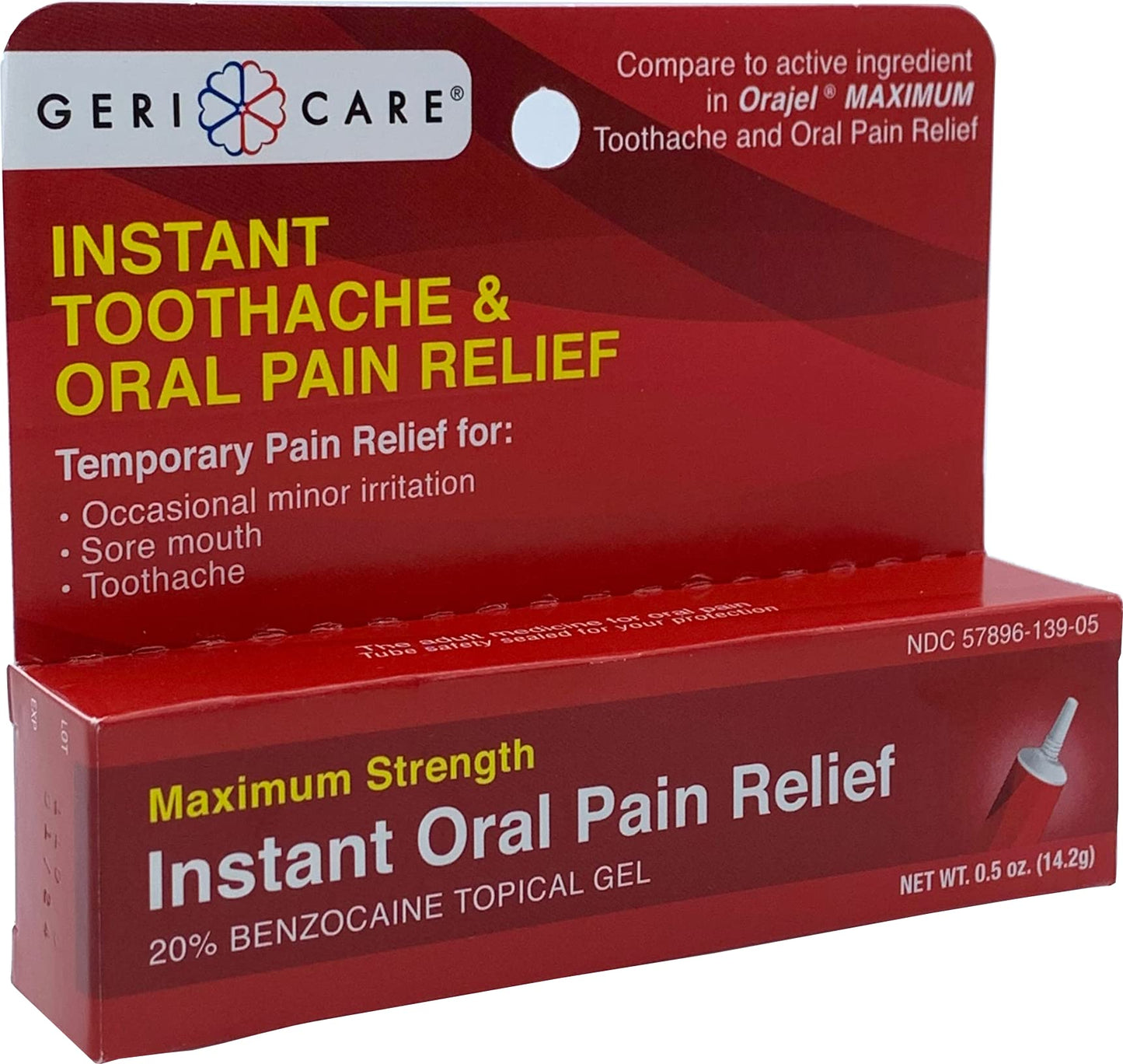 GeriCare Benzocaine 20% Maximum Strength Toothache & Oral Instant Pain Relief Gel 0.5 oz (Pack of 1) โ Fast-Acting Numbing Pain Treatment