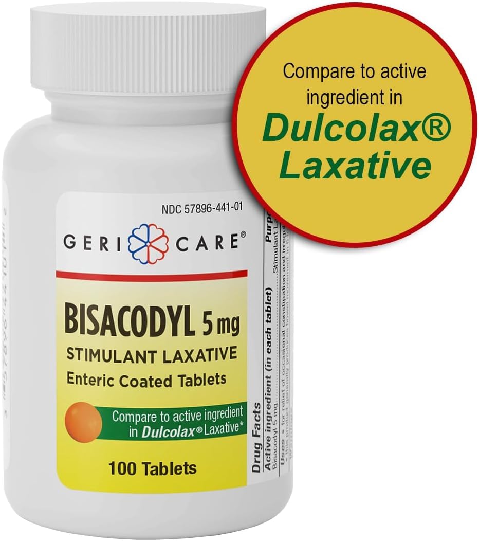 GeriCare Bisacodyl 5 mg Laxative โ 200 Count Pack of 2 | Gentle Overnight Relief
