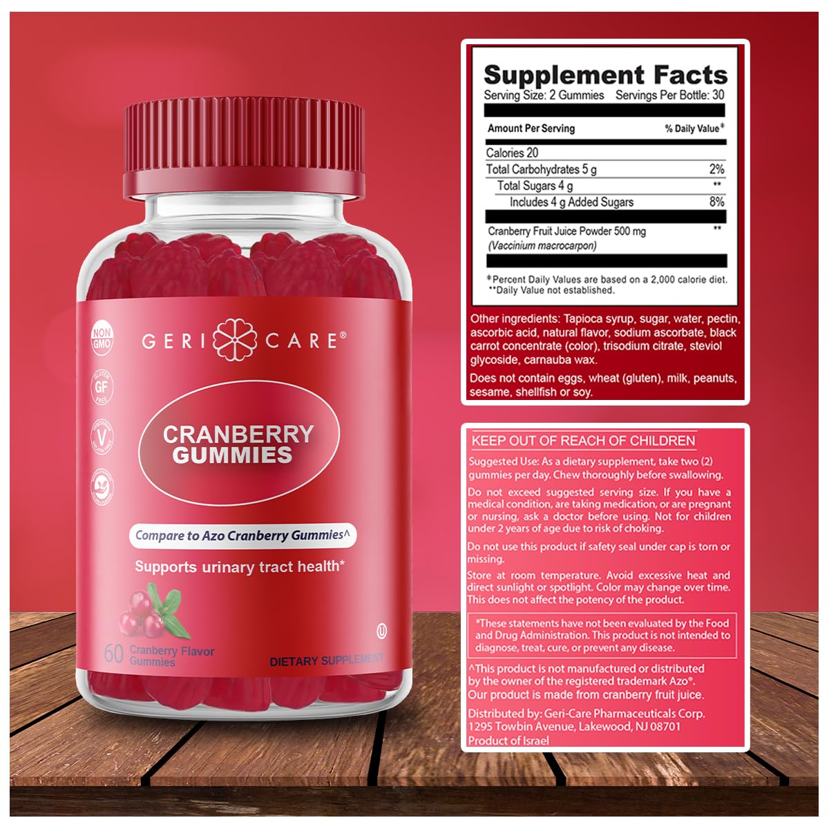 GeriCare Cranberry Gummies โ UTI & Bladder Health, Vegan & Non-GMO