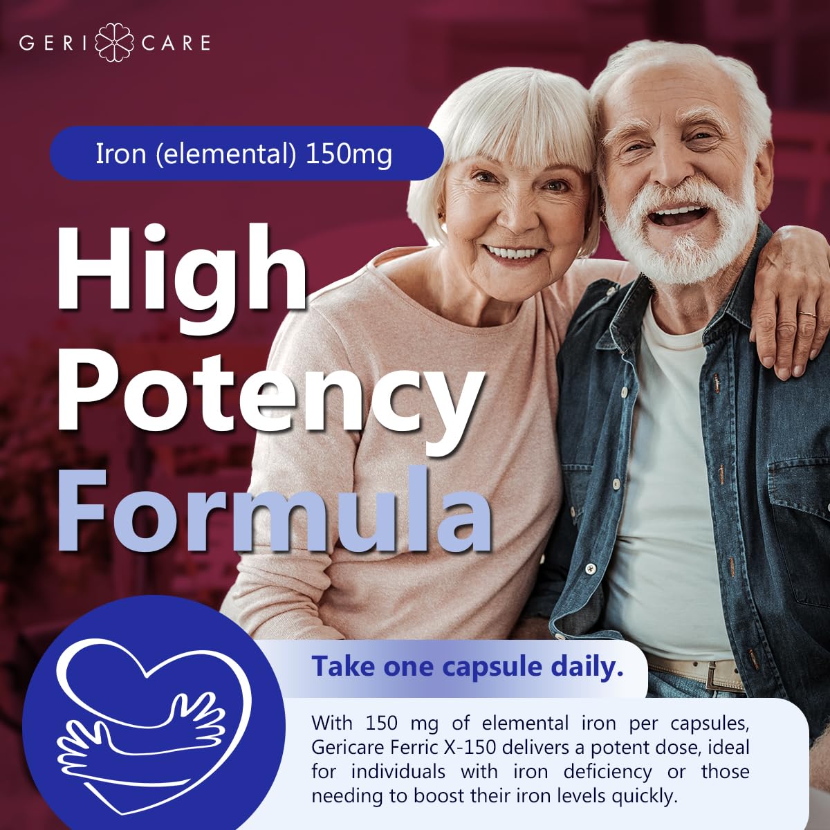 GeriCare Ferric X-150 High Potency Iron โ 150 mg Elemental, 100 Count Capsules