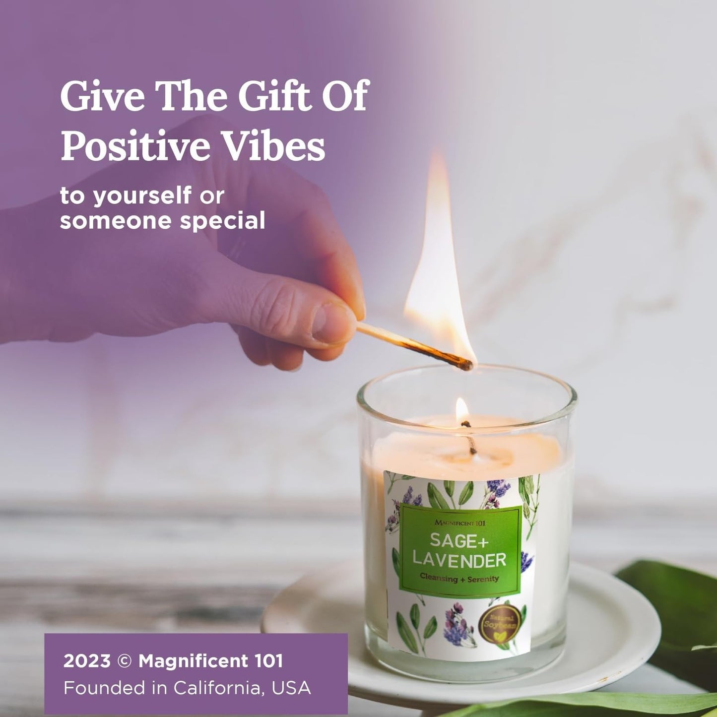 Magnificent 101 Soy Candle Set of 3 โ Sage & Lavender, 3.5 oz Glass Jars, 42-Hour Burn