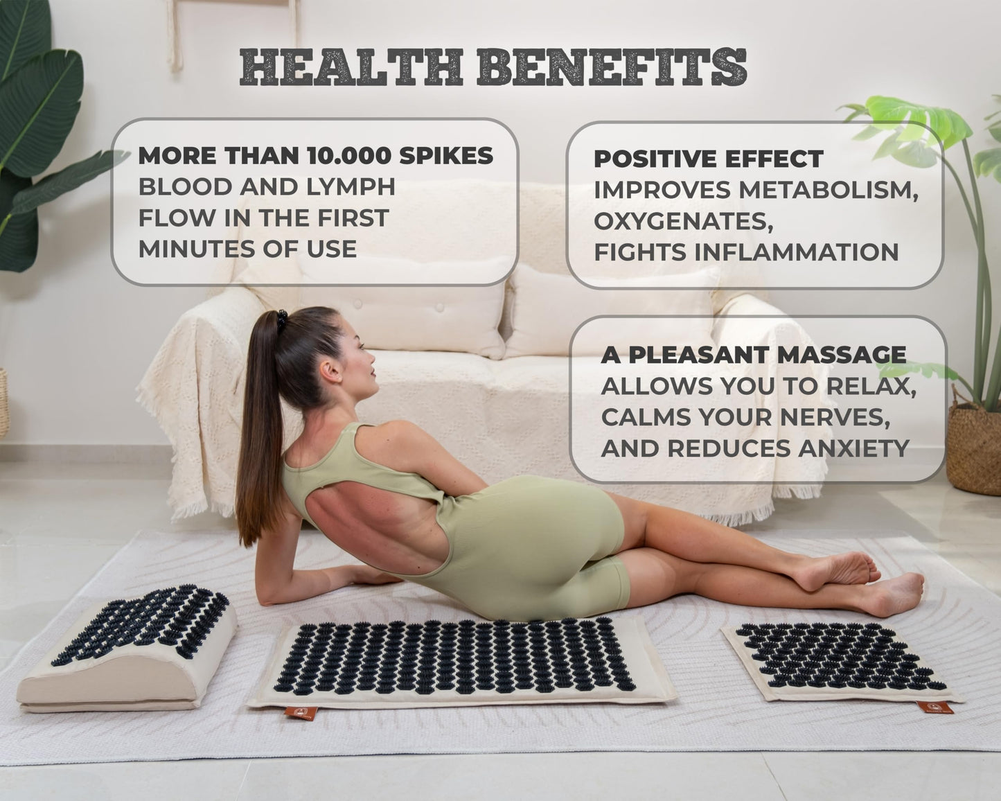 Acupressure Mat Set โ 6,210 Points for Pain Relief & Relaxation (Soft Cream)