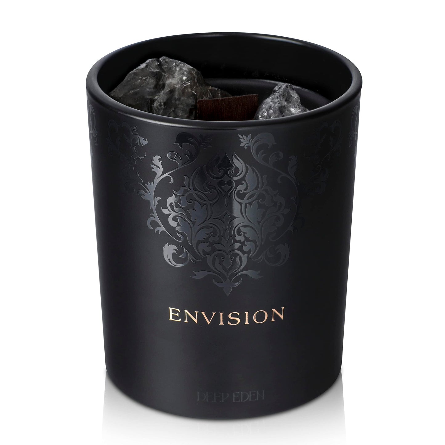 Black Orchid & Pine Moss Crystal Candle โ Luxury Manifestation with Quartz Crystals (7.4oz)