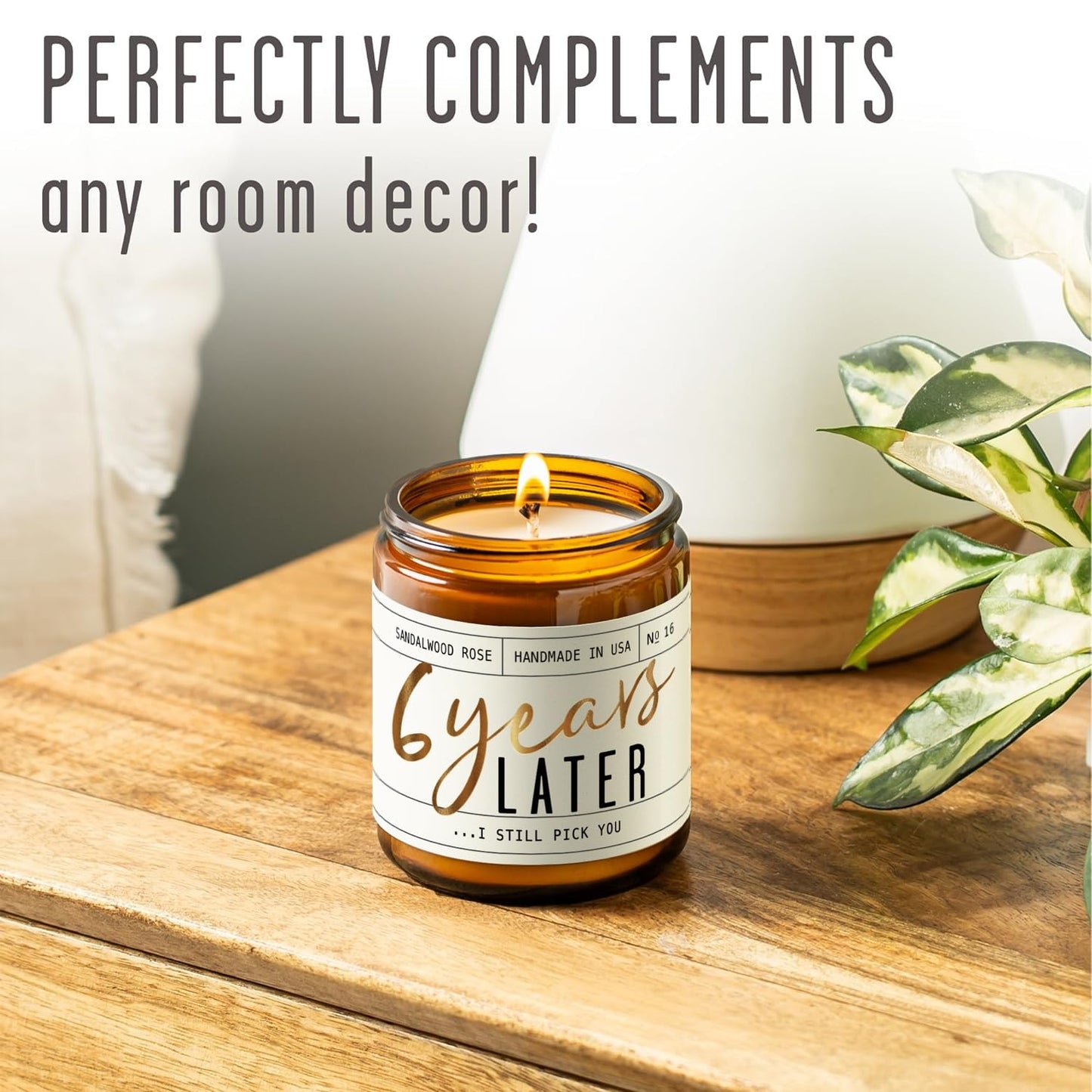 6th Anniversary Soy Candle โ Sandalwood Rose, 50hr Burn, USA Made Gift for Wife