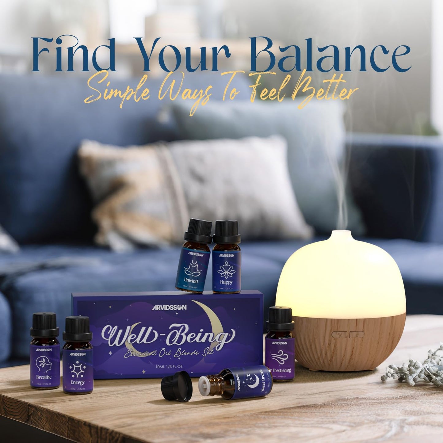 Essential Oil Blends Set โ ARVIDSSON Natural Diffuser Oils for Well-Being Gift