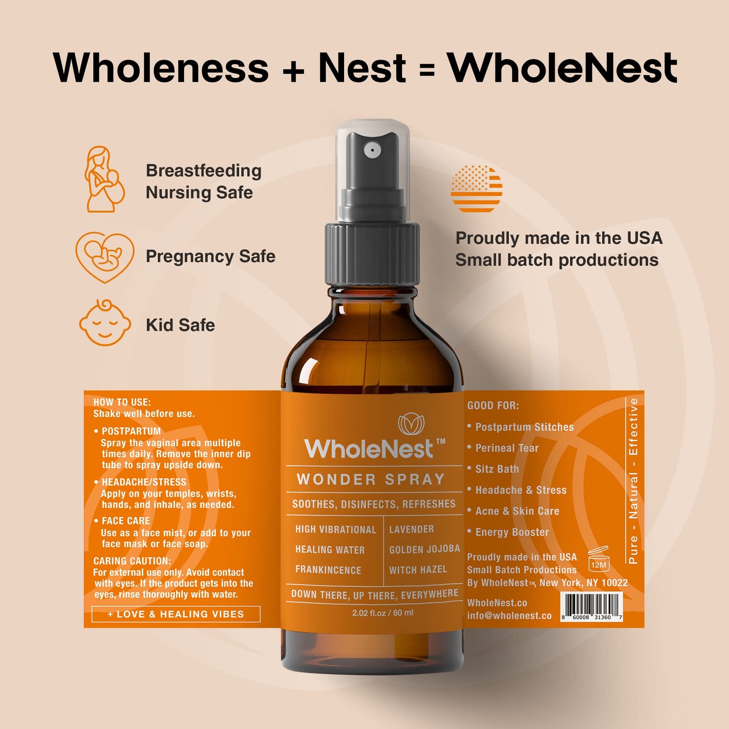 WholeNest Wonder Spray โ All-Natural Perineal Care for Postpartum & Birth Recovery (60 ml)