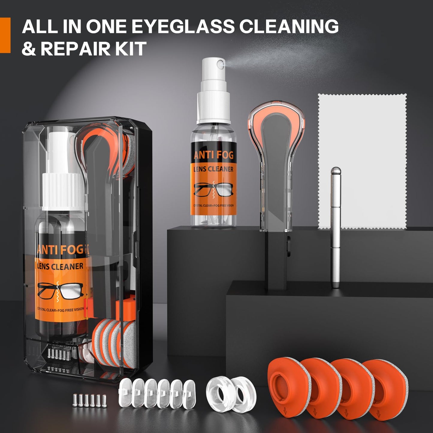 Glasses Cleaner Kit 8-in-1 โ Anti-Fog Spray, Portable Cleaning Tool