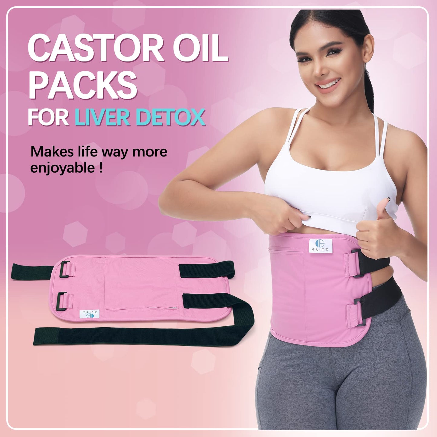 Glitz Castor Oil Pack Wrap โ Reusable Organic Castor Oil Pack for Liver | Leak-Proof, Soft Cotton, Pink