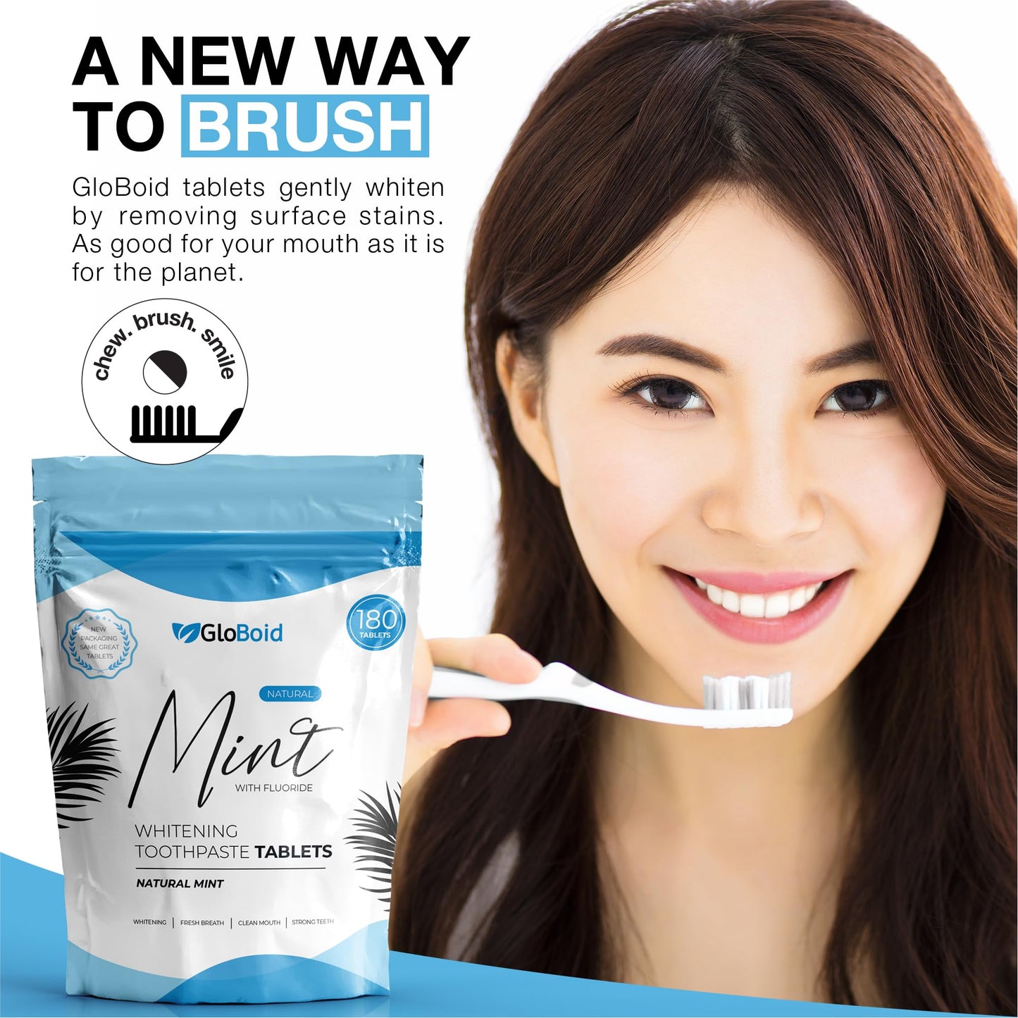 GloBoid Toothpaste Tablets with Fluoride โ 3 Month Zero Waste, Plastic Free & Eco-Friendly Travel Tabs