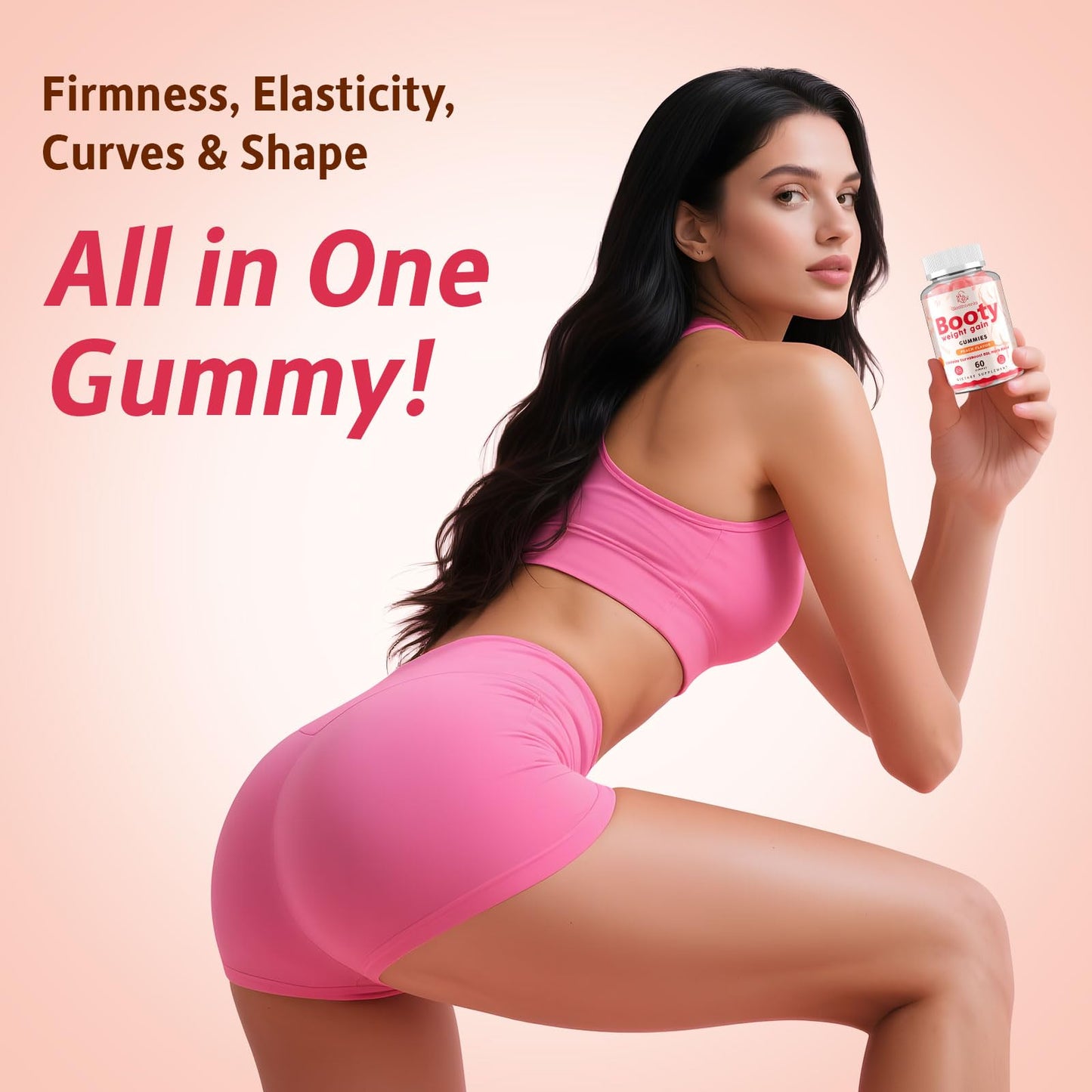 Glorithiventa Booty Gummies for Women | CurvaBoost BBL Herb Blend, Creatine Monohydrate, Zero Sugar, Peach Flavor โ 60 Counts
