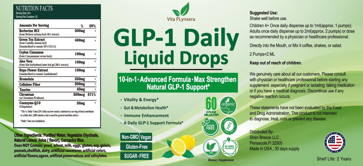 GLP-1 Support Liquid Drops โ 10-in-1 Metabolism & Gut Health | Vegan, Non-GMO