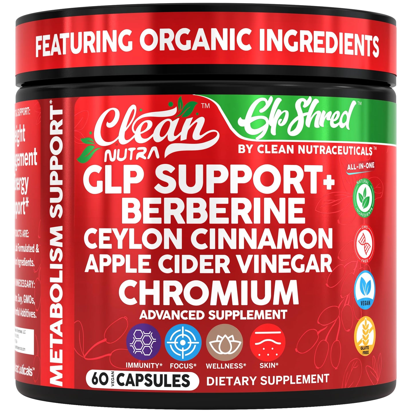 GLP Shred with Berberine, Cinnamon, ACV & Turmeric โ 60 Vegan Capsules | Clean Nutra