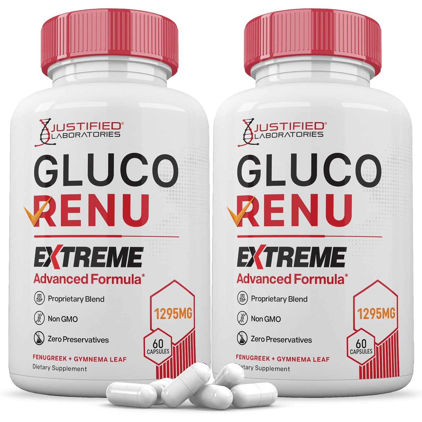 2 Pack Gluco Renu Extreme 1295MG Glyco Support Pills – Advanced Formula with Turmeric, Berberine, Resveratrol
