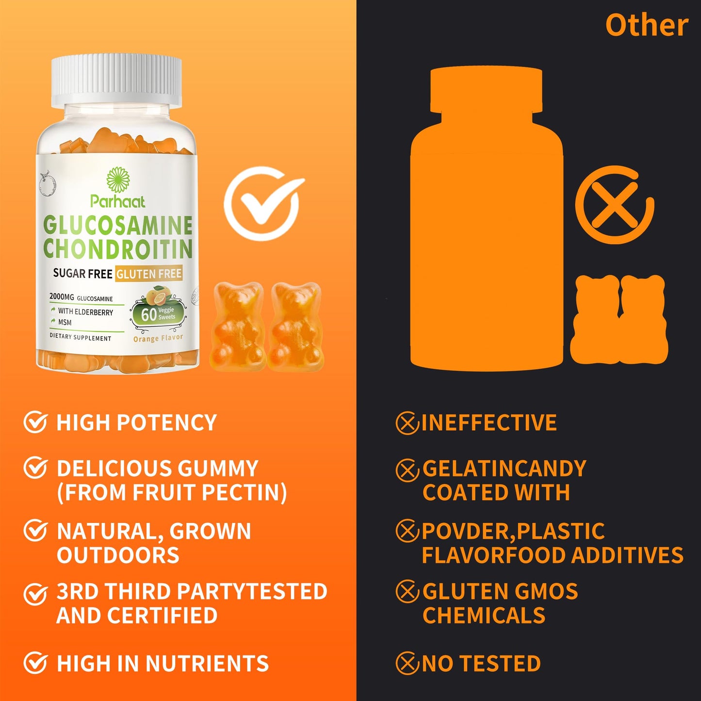 Best Glucosamine Chondroitin Gummies with MSM & Elderberry โ Extra Strength Joint Support (Orange)