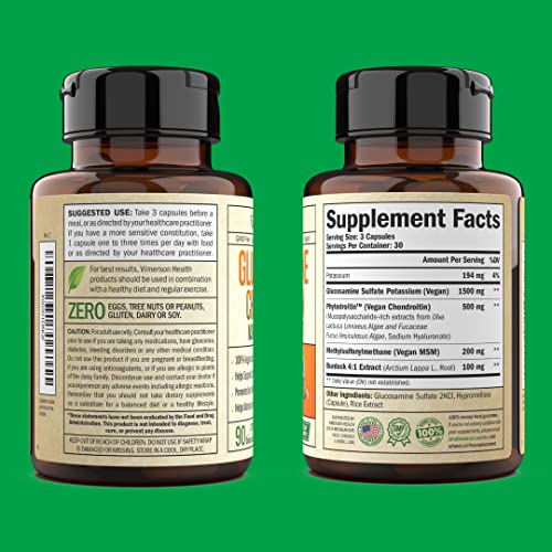 Glucosamine Chondroitin MSM โ Vegan Joint Support Supplement (90 Capsules) for Cartilage, Joint Health & Flexibility