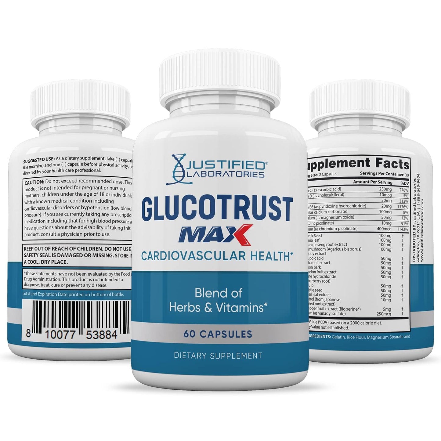 Justified Laboratories Glucotrust Max 1295MG Formula โ 60 Capsules