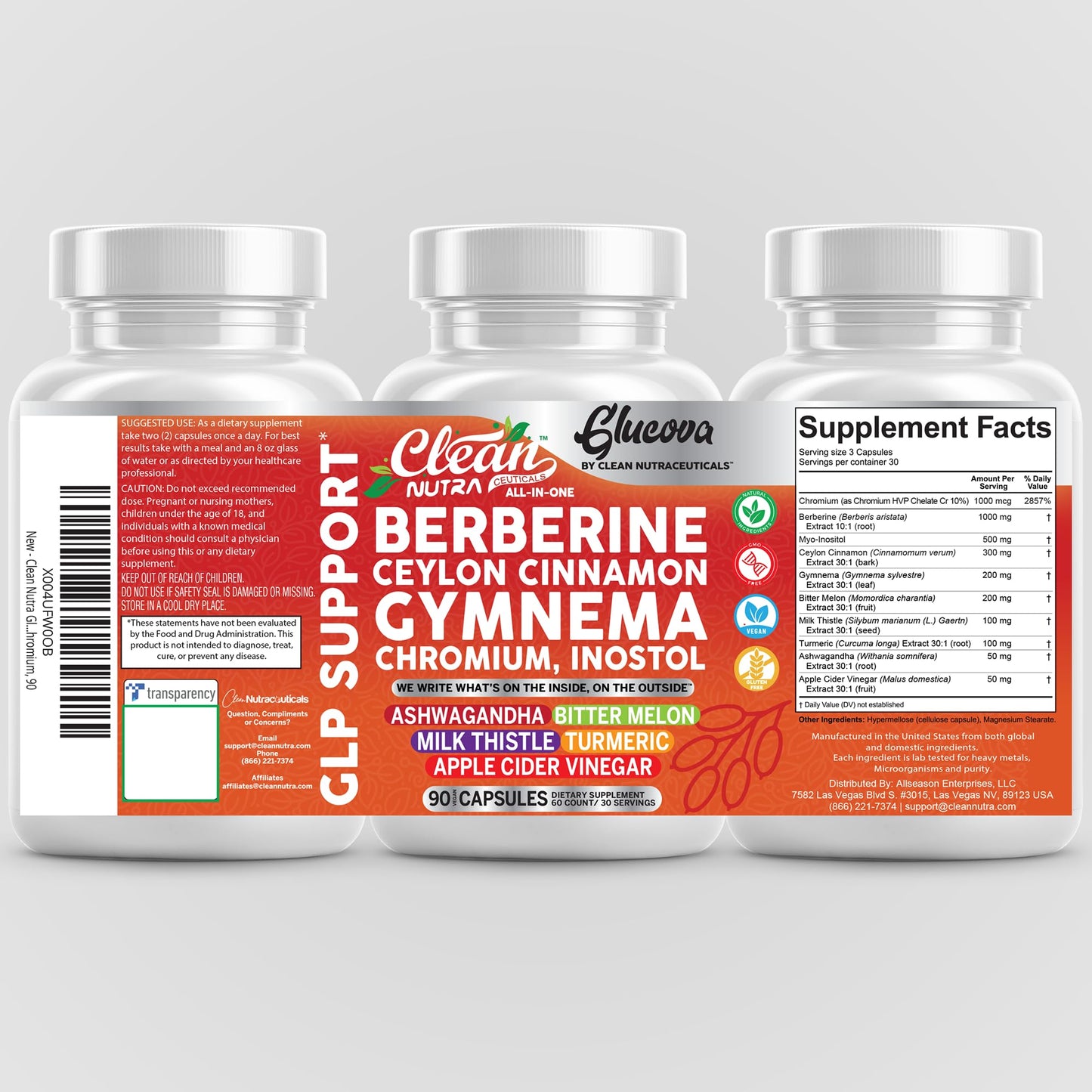 Clean Nutra Glucova โ All-in-One Blood Sugar Support (90 Capsules)
