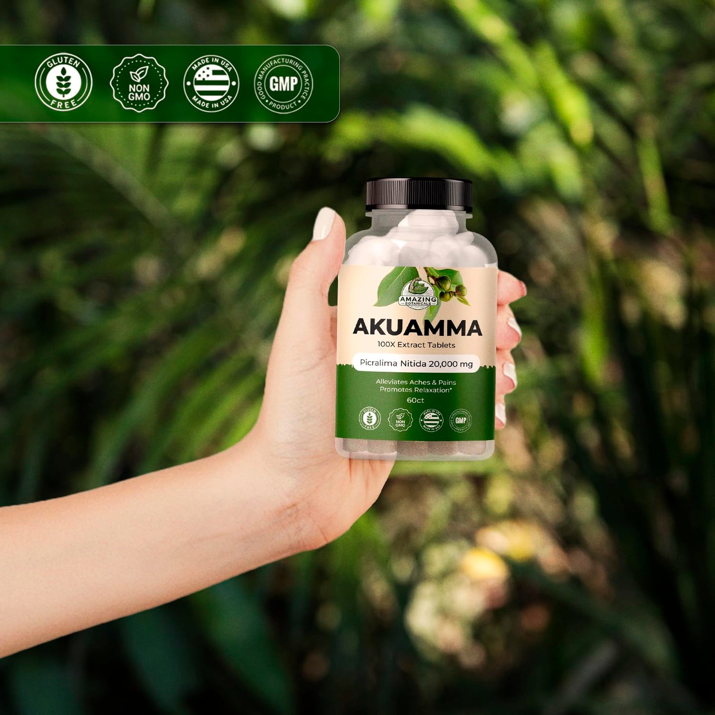 Amazing Botanicals Akuamma Extract Tablets โ 200 mg, 90 Count | Focus & Calm