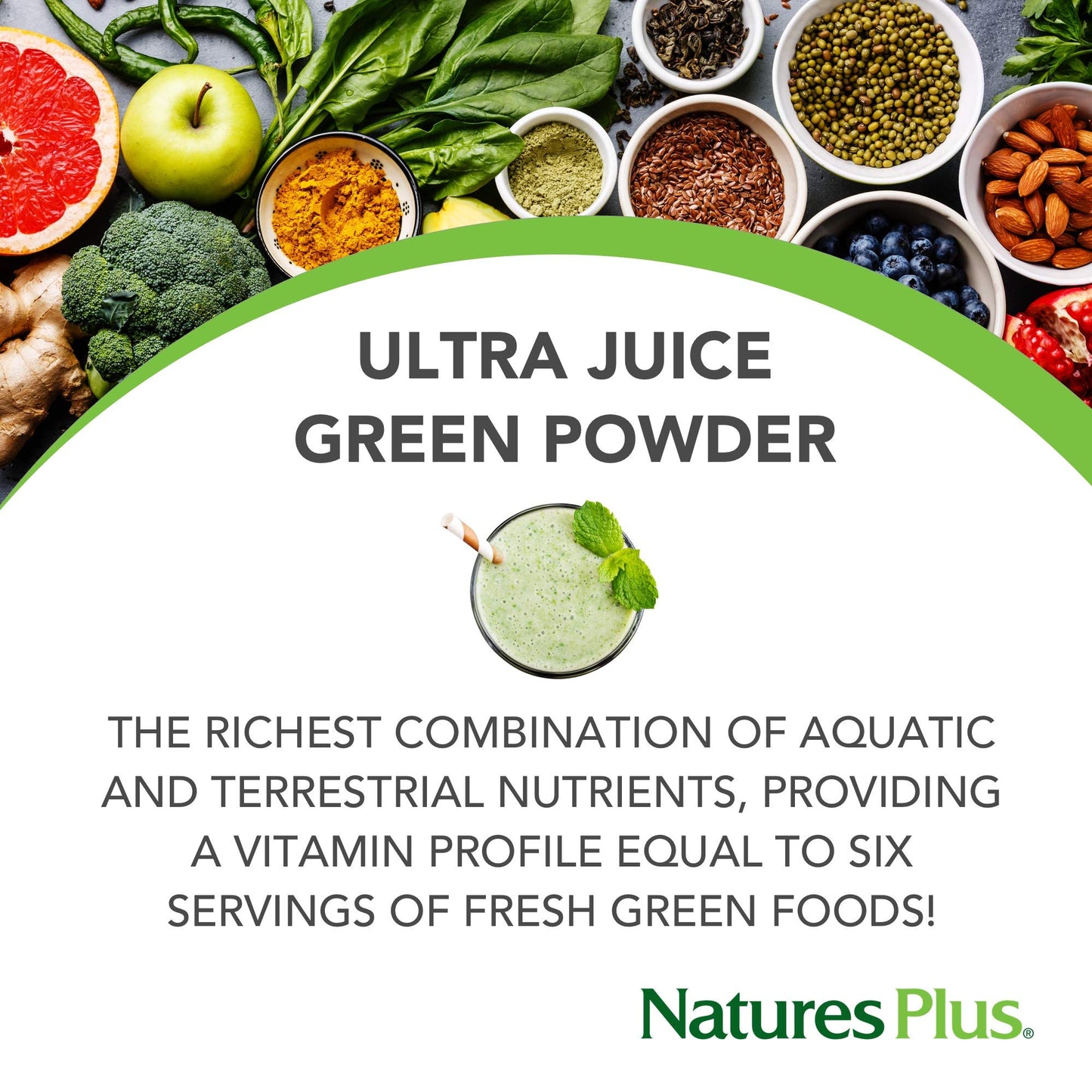 Natures Plus Ultra Juice Green Powder โ Organic Green Drink (30 Servings)