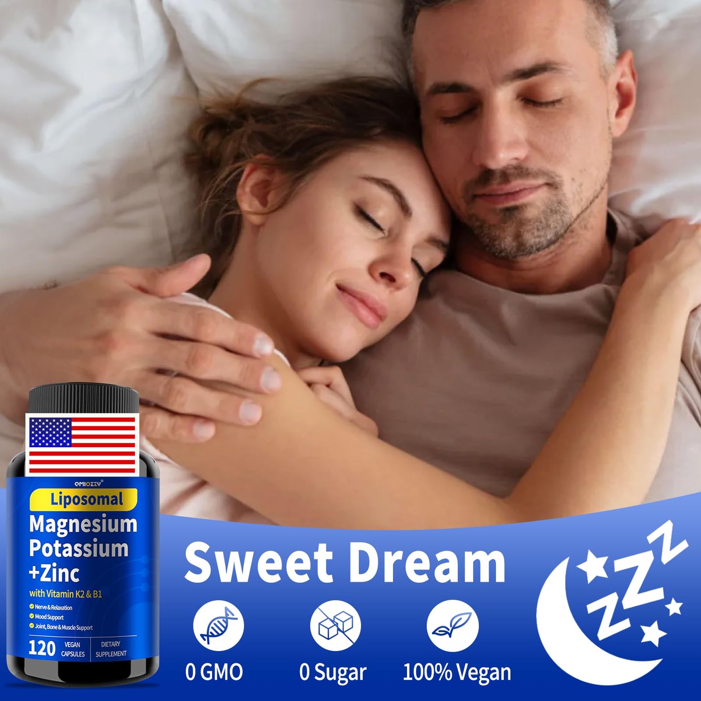 Potassium Magnesium Supplement 1600mg Liposomal Magnesium Aspartate + Zinc, K2, B1 โ 120 Veg Capsules