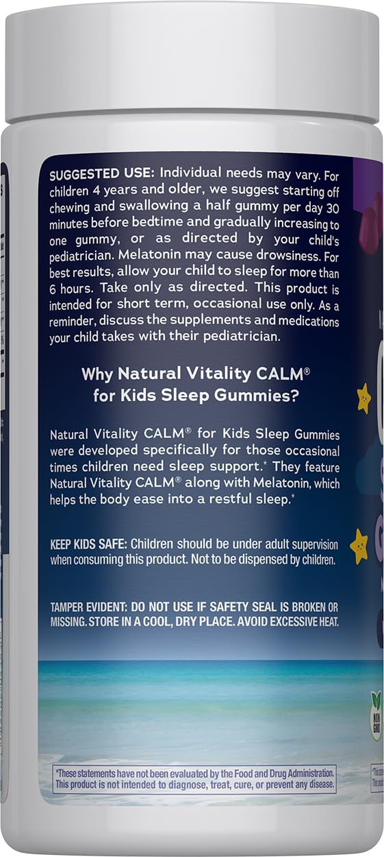 Natural Vitality CALM Kids Sleep Gummies โ Magnesium Citrate, Melatonin, L-Theanine | Gluten Free & Vegan | 120 Gummies