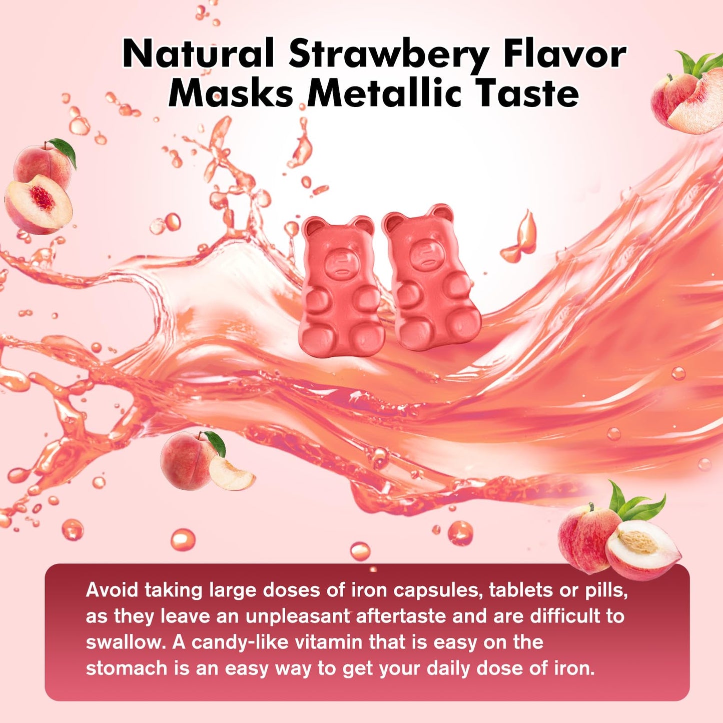 Iron Gummies for Women & Men โ Peach Flavor, Vegan, 60 Gummies