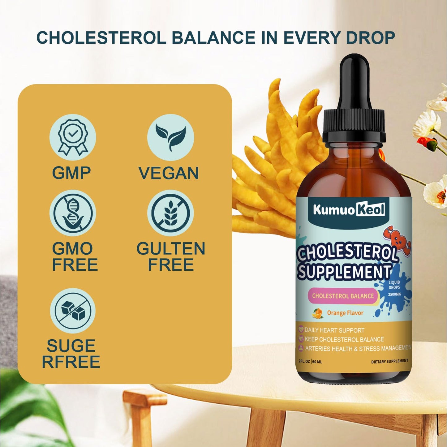 KumuoKeol Cholesterol Support Liquid Drops with Red Yeast Rice, Bergamot & Plant Sterols โ Heart Health Formula, 2 fl oz