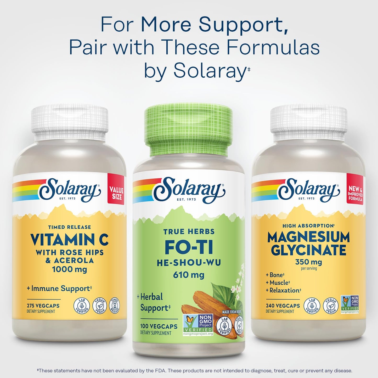 SOLARAY Fo-Ti 610 mg โ Vegan Aging & Longevity Support for Hair, Skin & Nails