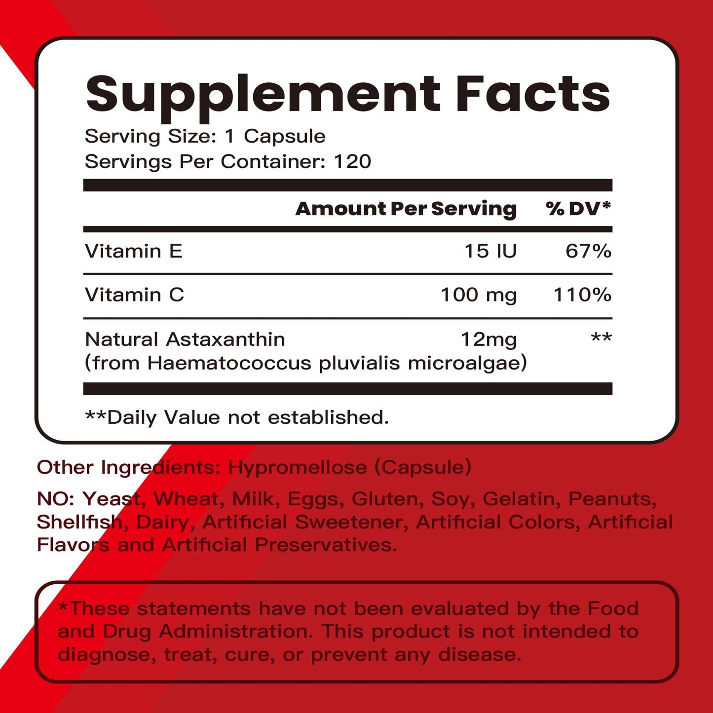 Fleamart Astaxanthin 12mg with Vitamin E & C โ 120 Capsules (Vegan, Gluten Free, Non-GMO)