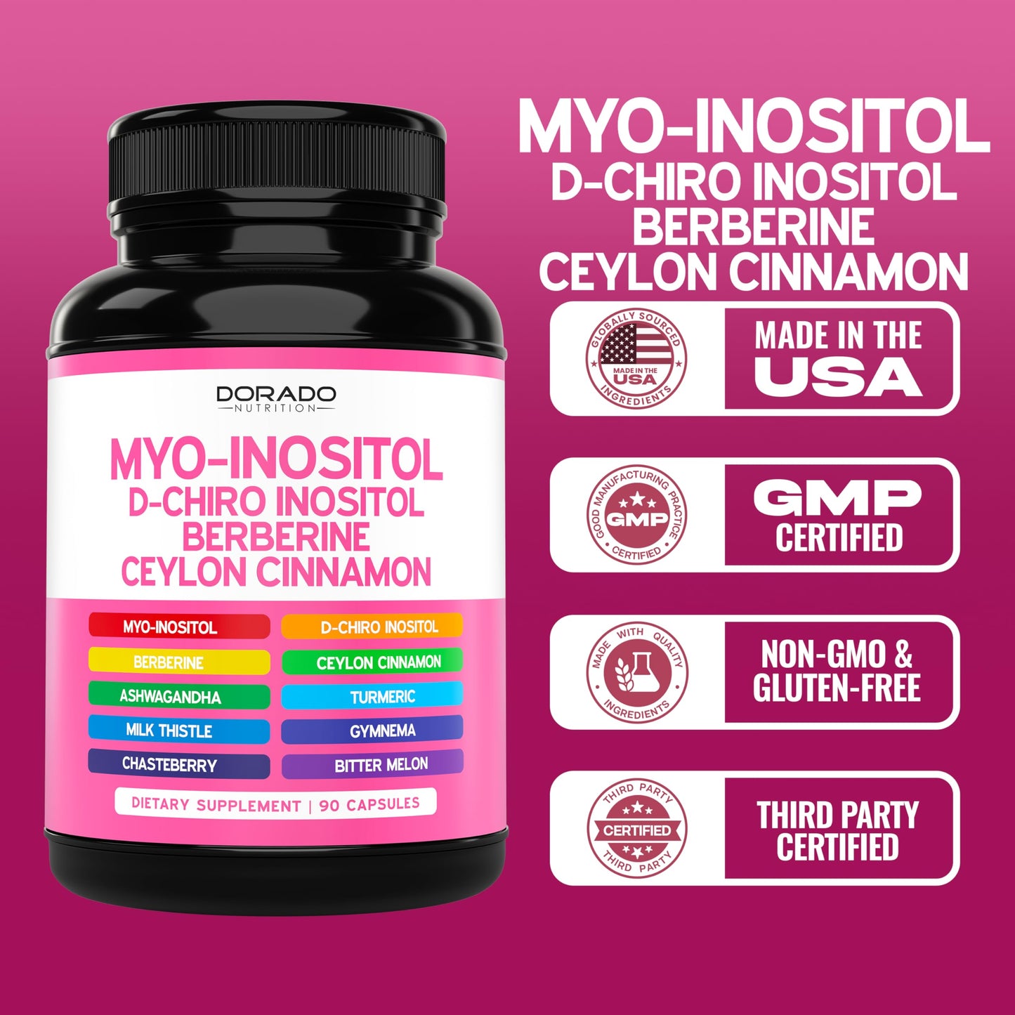 Myo-Inositol & D-Chiro Inositol for Women โ 90 Capsules (40:1) Hormone Balance