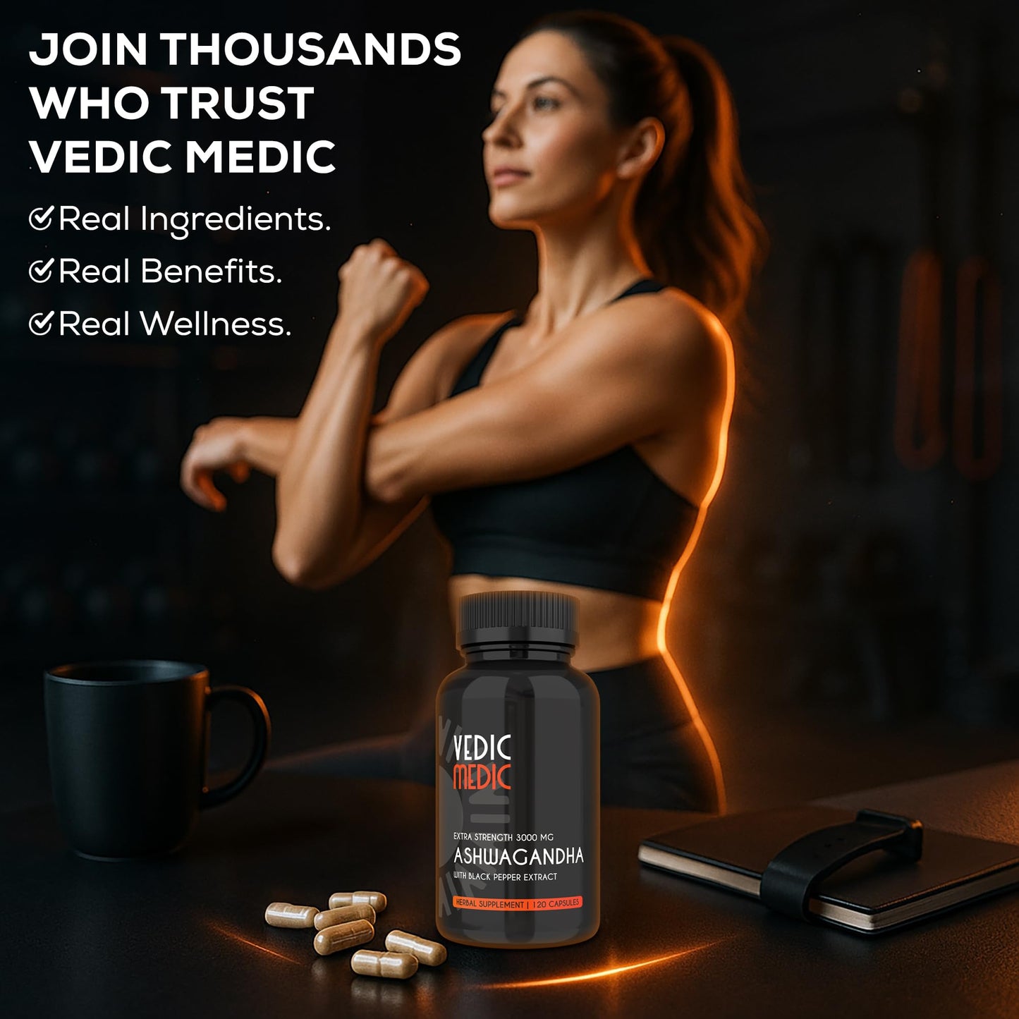Vedic Medic Organic Ashwagandha Capsules Extra Strength 3000mg โ Stress Relief, Mood & Energy Support (Vegan, Non-GMO)