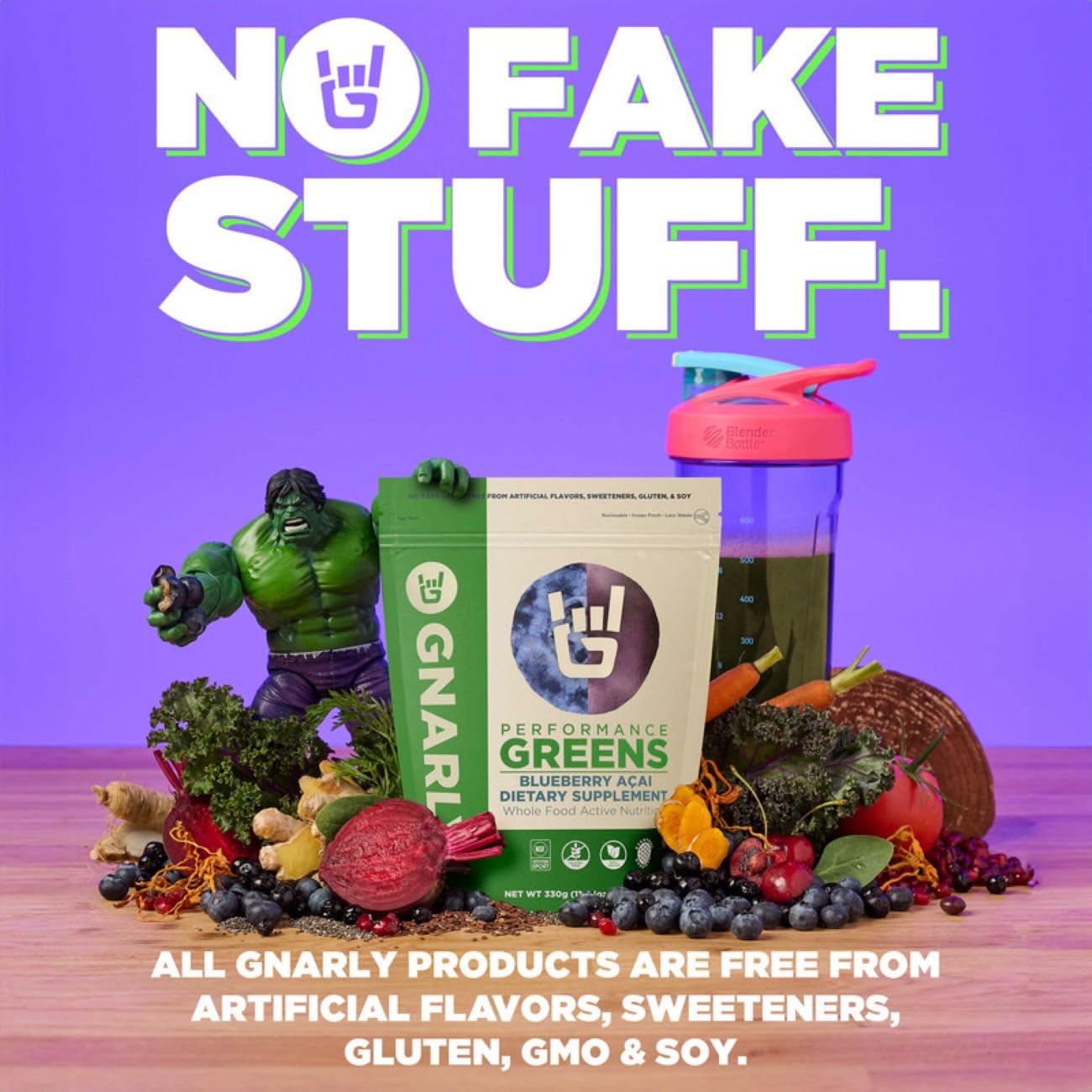 Gnarly Nutrition Greens Superfood Powder โ Blueberry Acai Performance Greens โ NSF Sport Certified โ Organic & Probiotic
