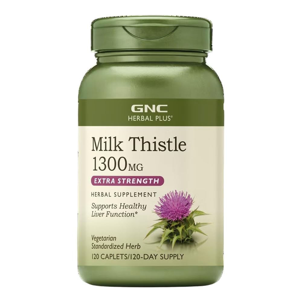 GNC Herbal Plus Milk Thistle 1300mg Supplement โ Extra Strength Vegetarian Liver Support, 120 Servings