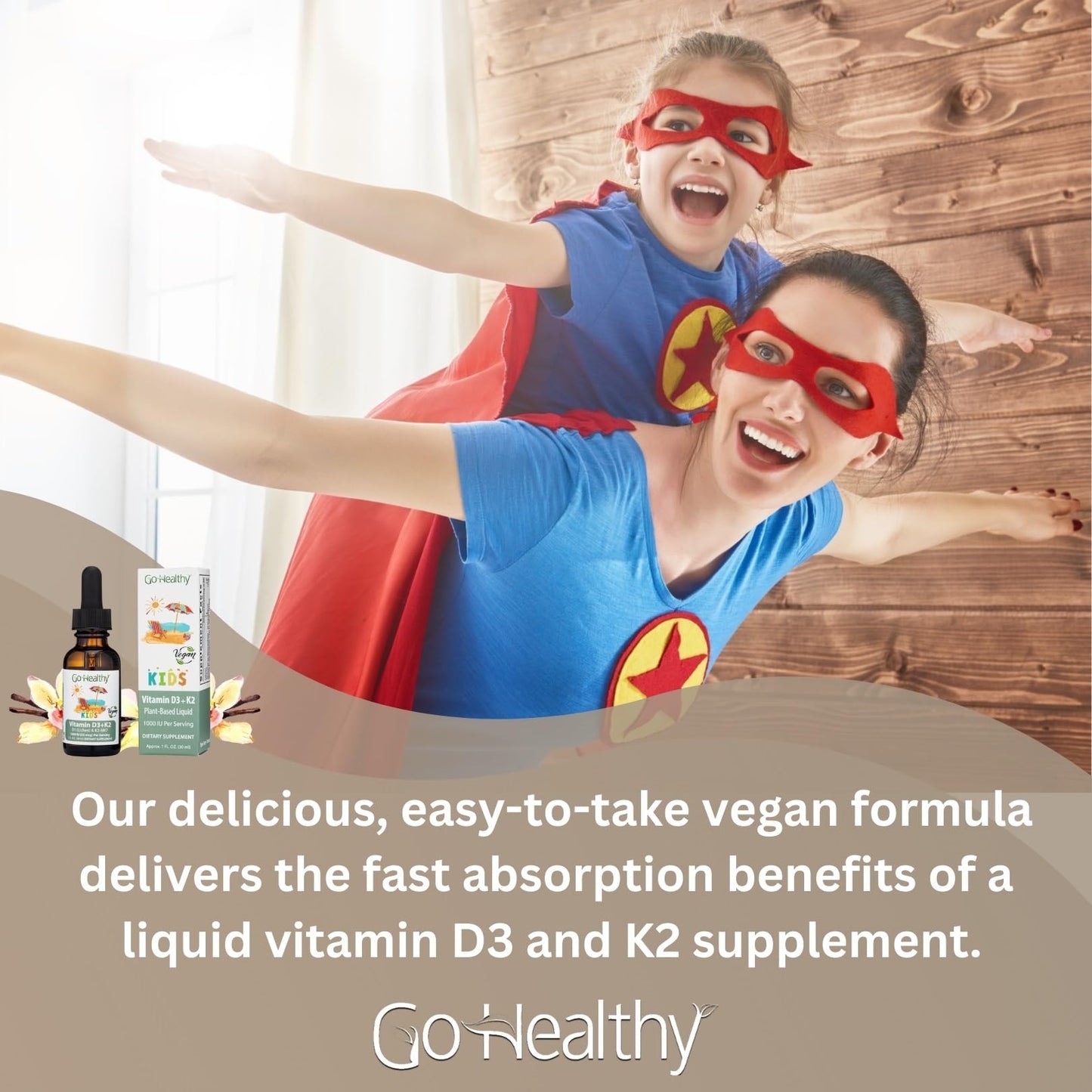 Go Healthy Kids D3 K2 MK-7 β Vanilla Liquid Drops for Kids, 30 Servings