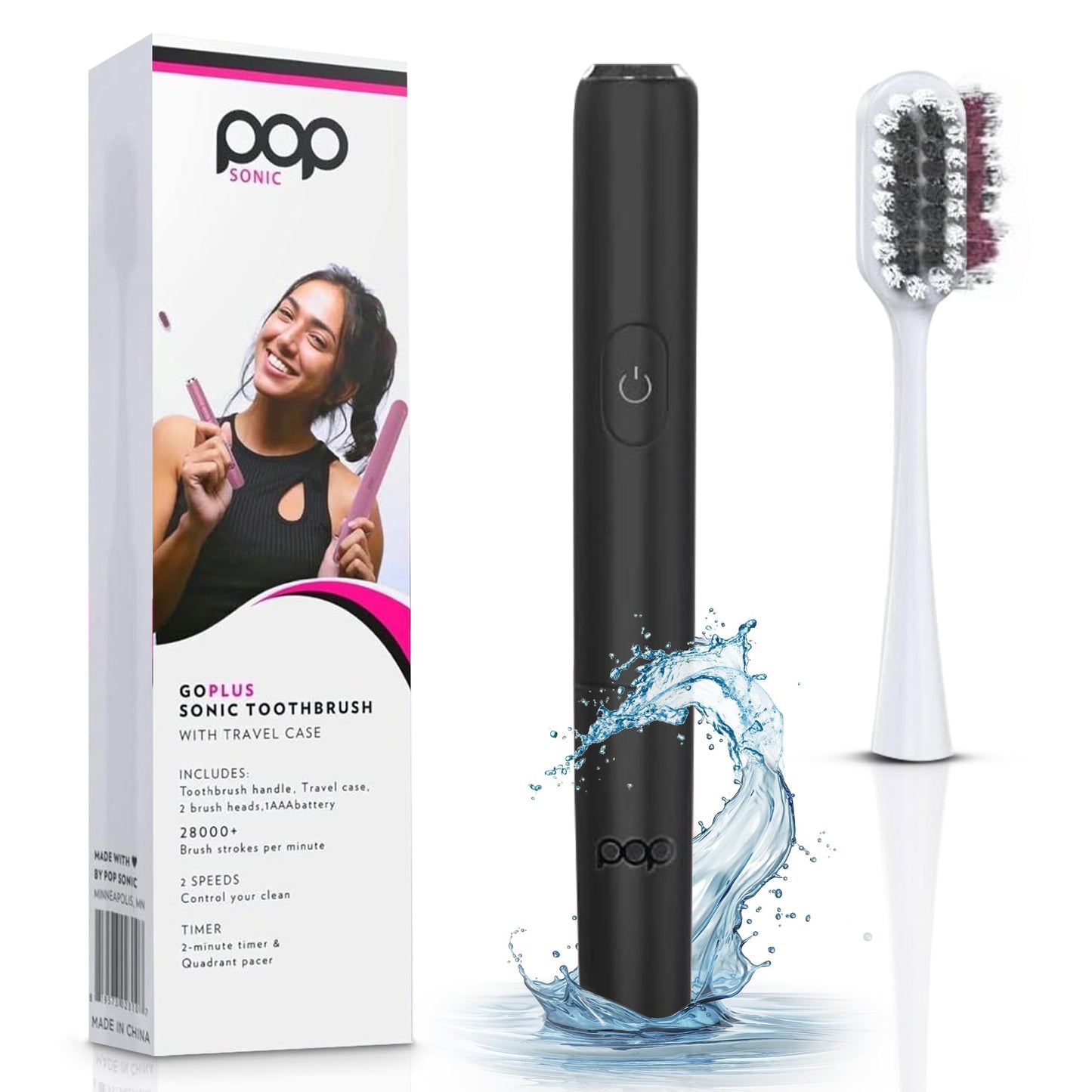 Go Plus Sonic Toothbrushes for Adults โ Black Case, 2 Speeds, 18k-24k VPM