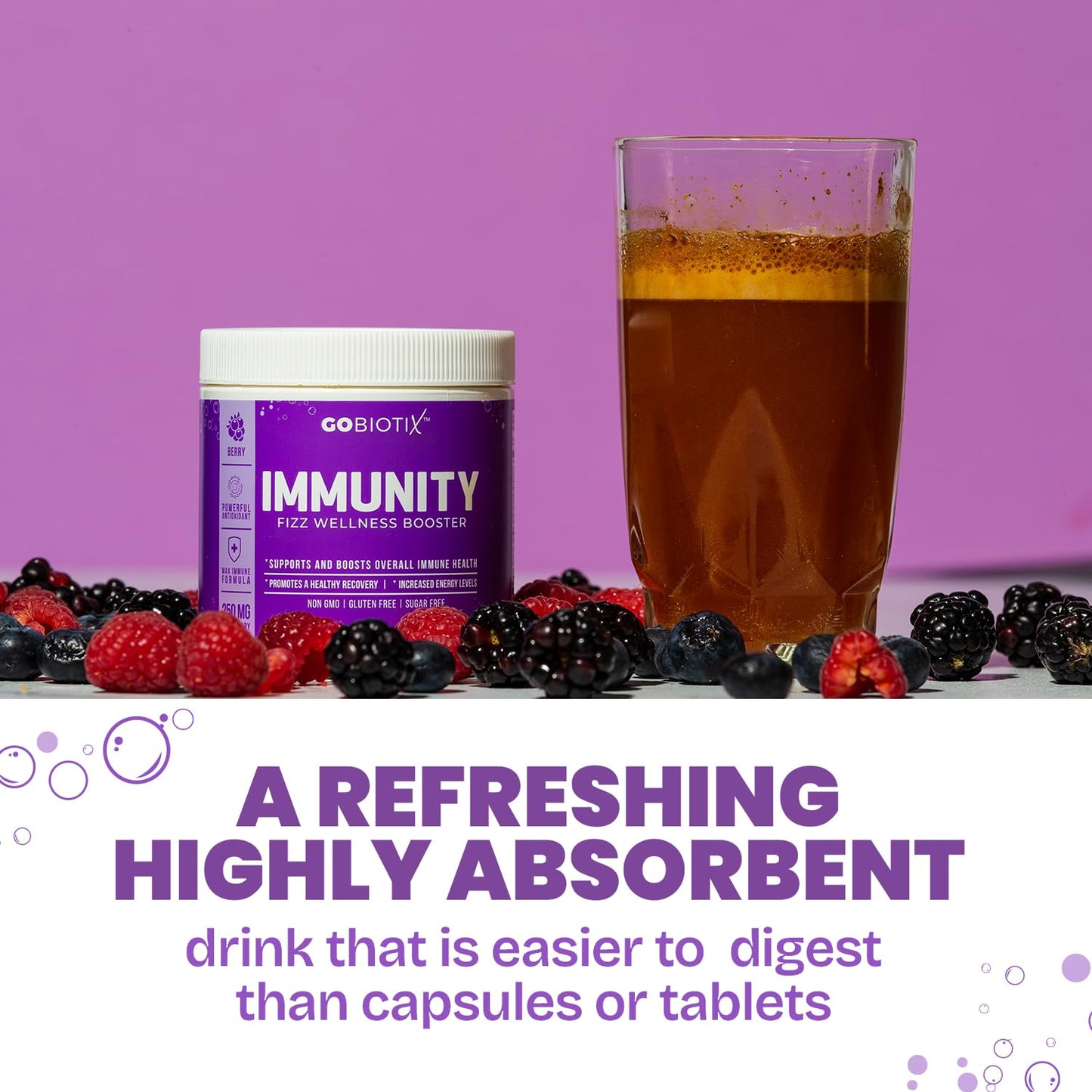 GOBIOTIX Vitamin C Immune Defense Powder โ Berry | Vegan, Non-GMO, Sugar-Free