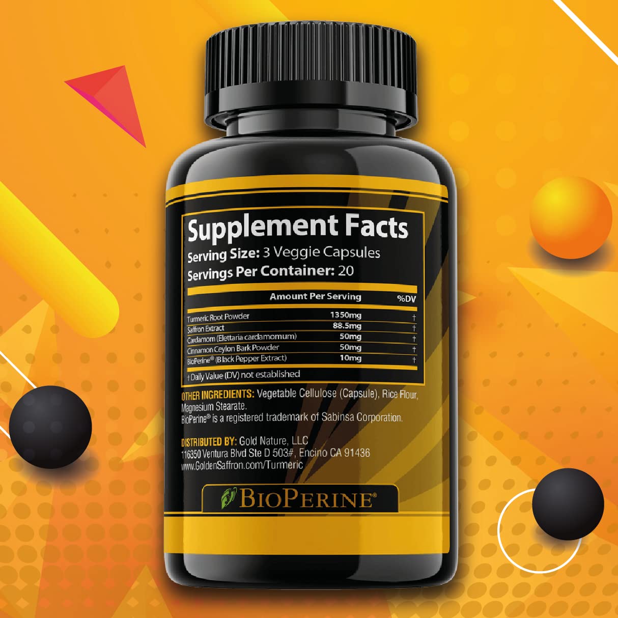 Golden Saffron Turmeric Curcumin with BioPerine โ Made in USA
