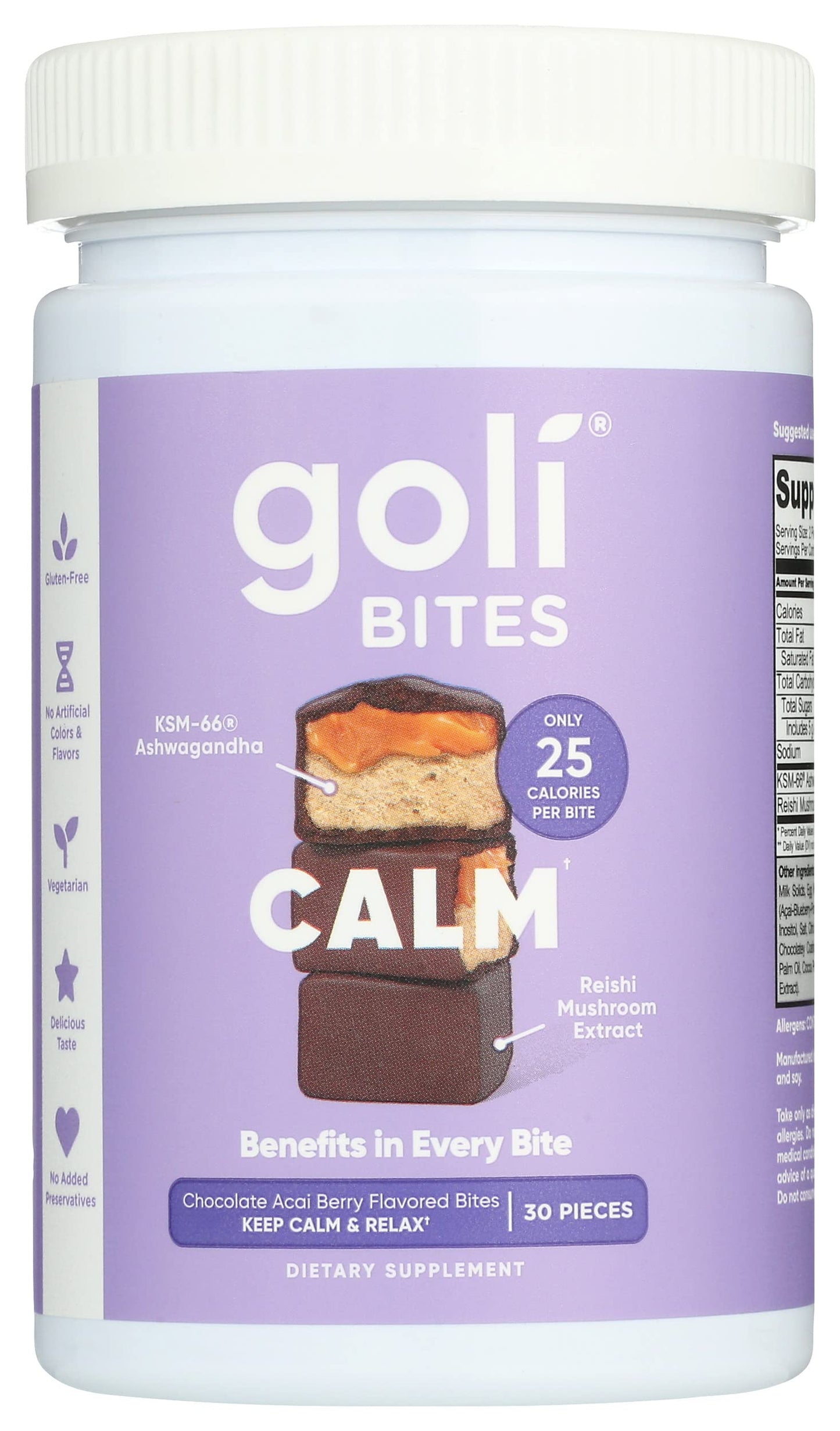 Goli Nutrition Calm Ashwagandha Bites โ Chocolate Acai Berry, 30 Pieces