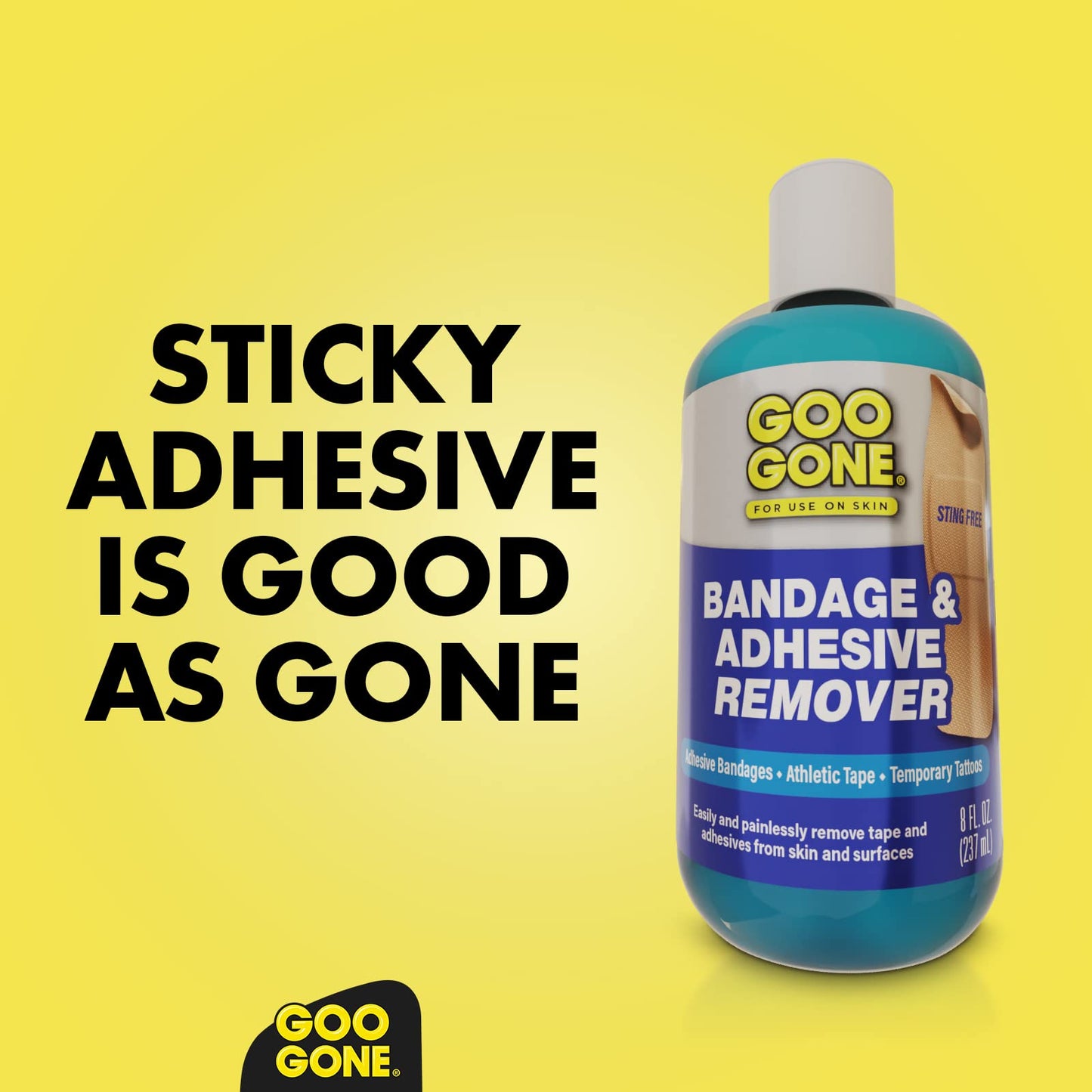 Goo Gone Bandage Adhesive Remover for Skin β Safe, Pain-Free Tape Removal (Pack of 2, 8 oz)