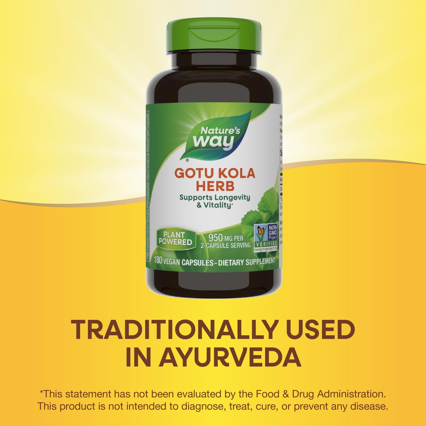 Nature's Way Gotu Kola Herb โ 950 mg per 2-Capsule Serving | 180 Capsules | Non-GMO Project Verified (Packaging May Vary)