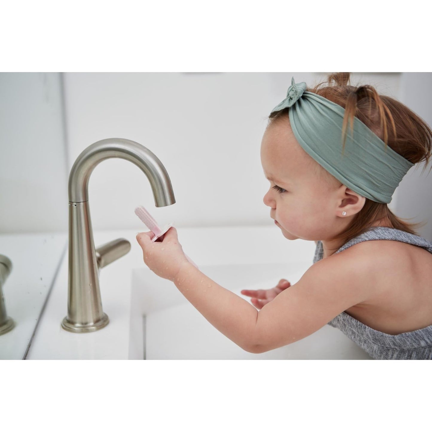 Grabease Double-Sided Finger Toothbrush for Toddlers (Blush) | 12m+ | Recyclable Silicone