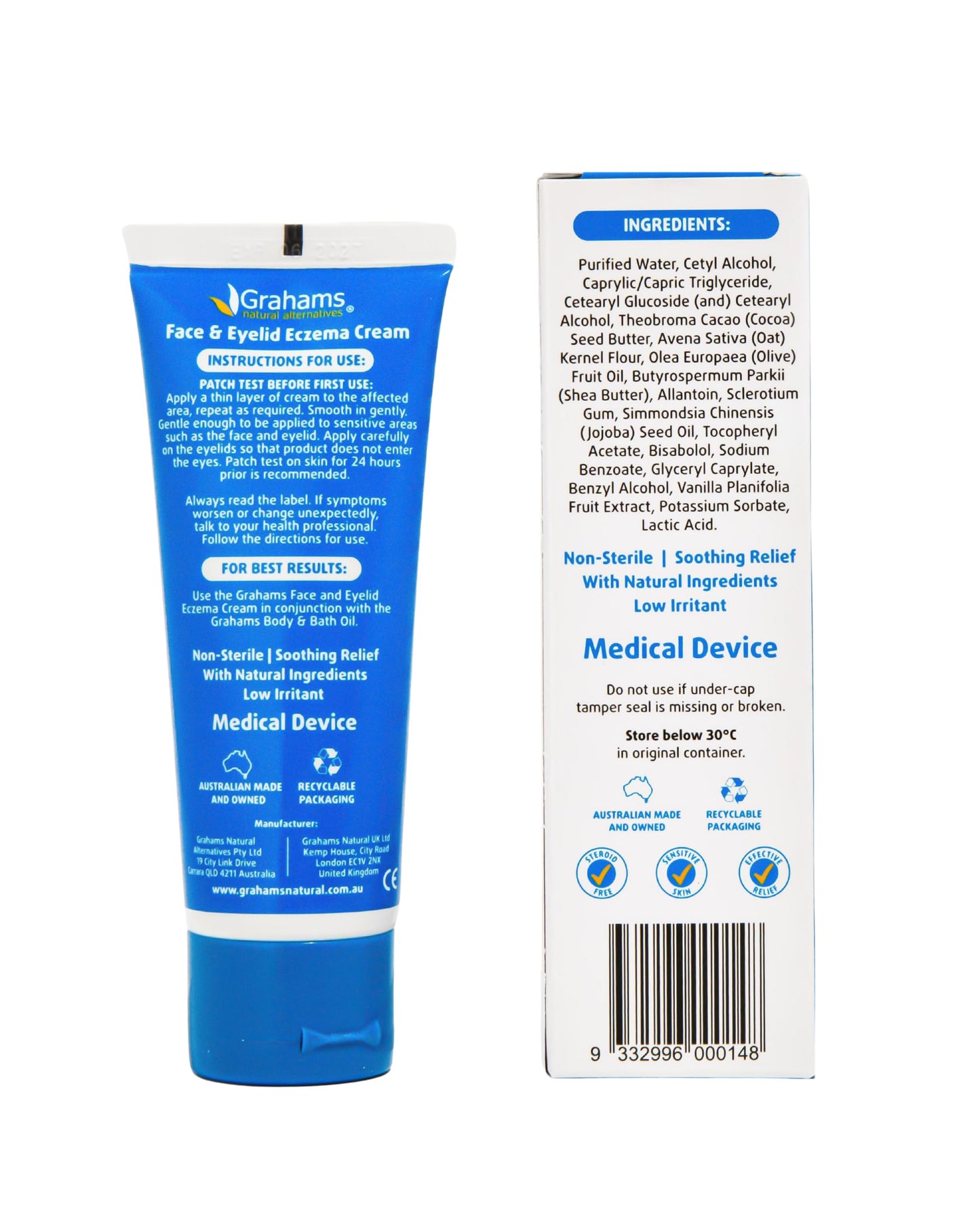 Grahams Natural Face & Eyelid Eczema Cream β Steroid-Free, Hypoallergenic Daily Moisturizer