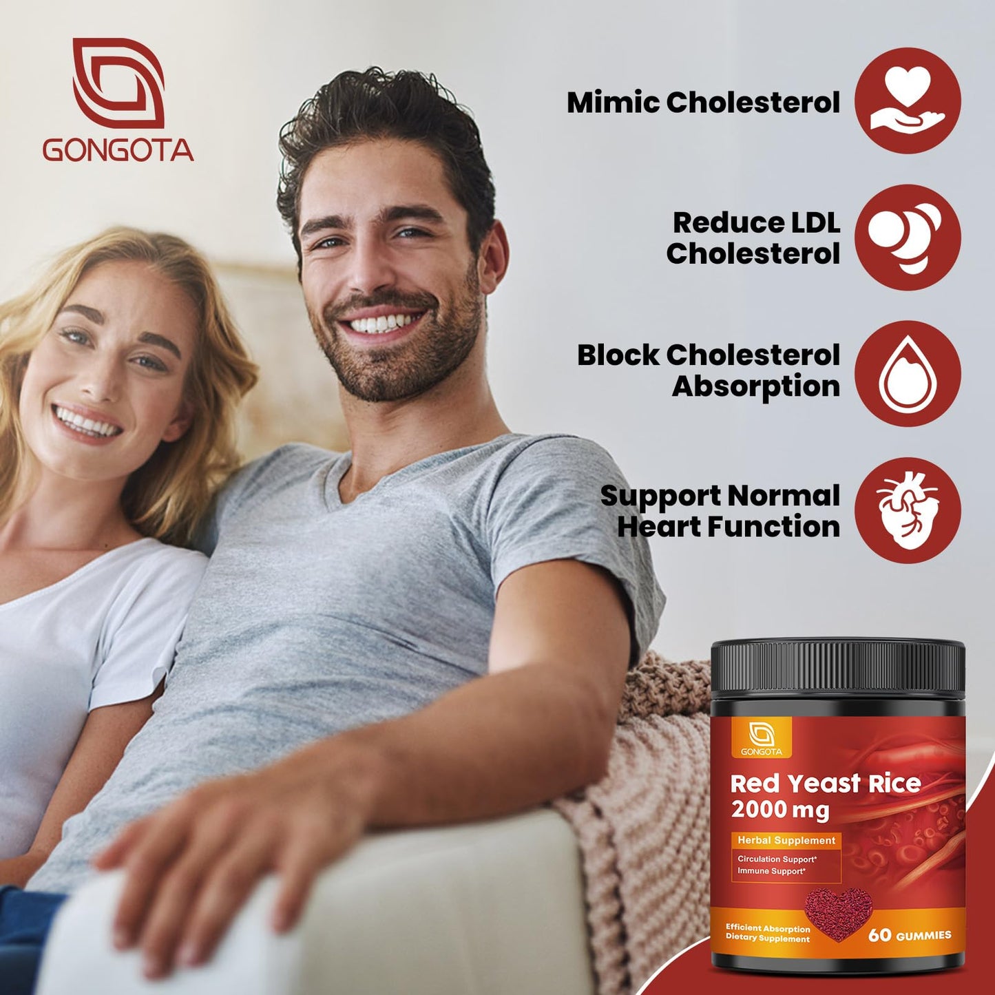 Red Yeast Rice 2000mg + CoQ10 Gummies โ Max Strength Cholesterol Support (60 Count) | Vegan, Non-GMO, Gluten-Free