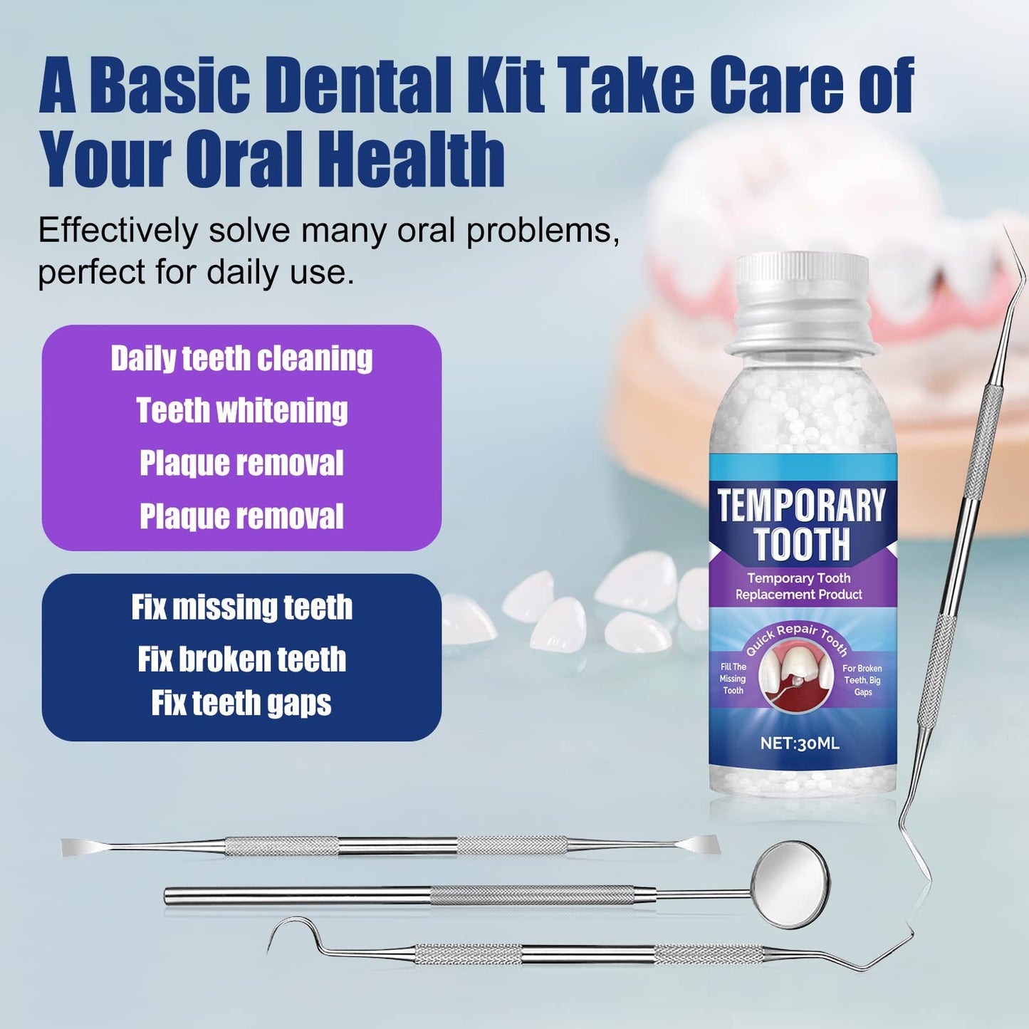 Green Hills Tooth Repair Kit โ Moldable Tooth Filling DIY at Home with 4 Dental Tools
