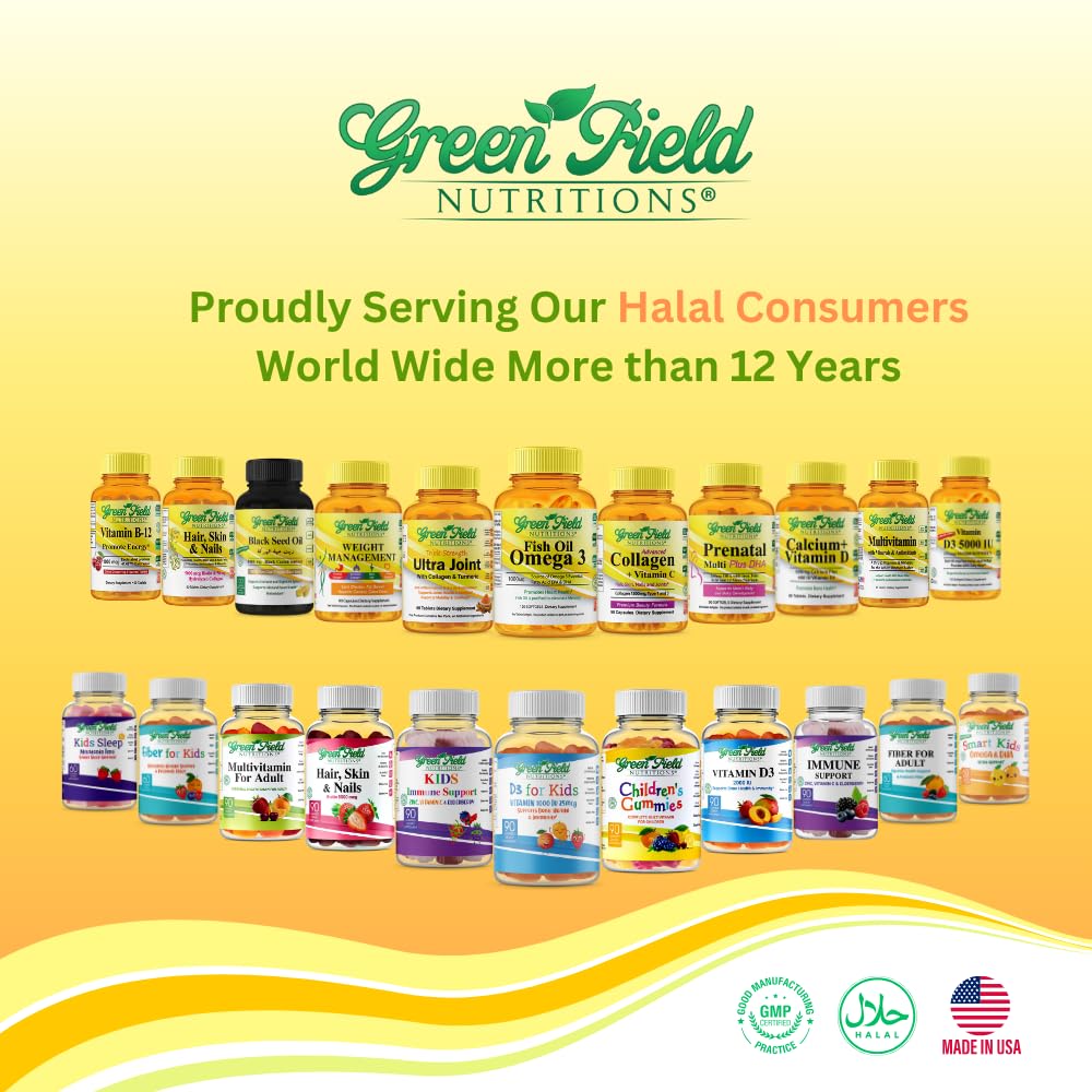 Greenfield Nutrition Halal Biotin Gummies โ Hair, Skin & Nails, 5000 mcg per Gummy, 90 Gummies