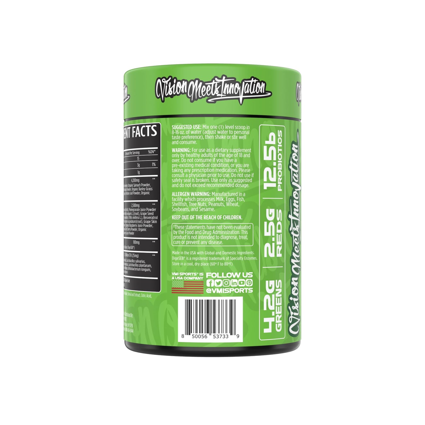 VMI Sports Greens + Reds โ Advanced Superfood for Immunity & Gut Health | Enzymes & Probiotics | 30 Servings (Peach Iced Tea)