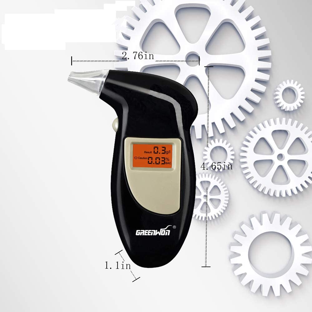 GREENWON Battery Powered Breathalyzer Keychain โ Portable Digital Alcohol Tester with LCD Display | Personal Use G/Black