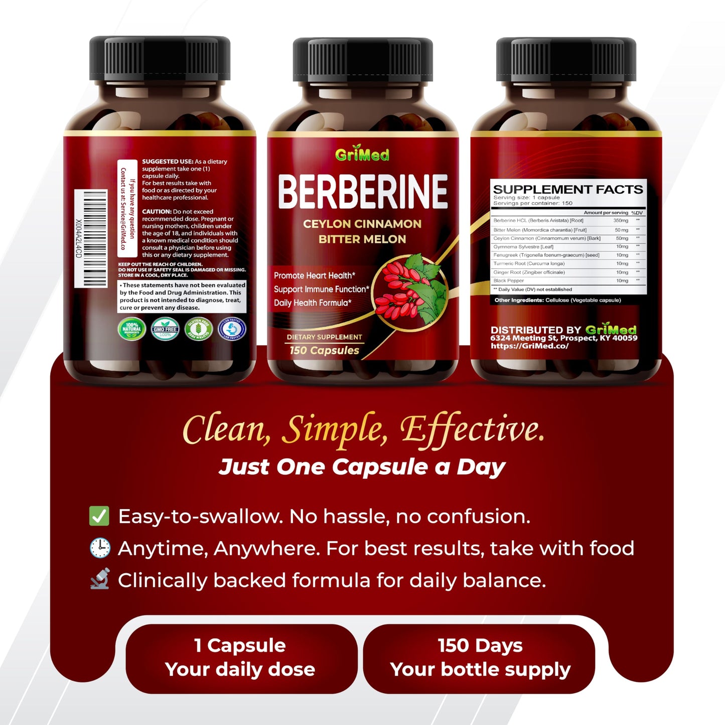 GriMed Berberine 9,500mg + Cinnamon & Bitter Melon โ Immune Support | USA Made
