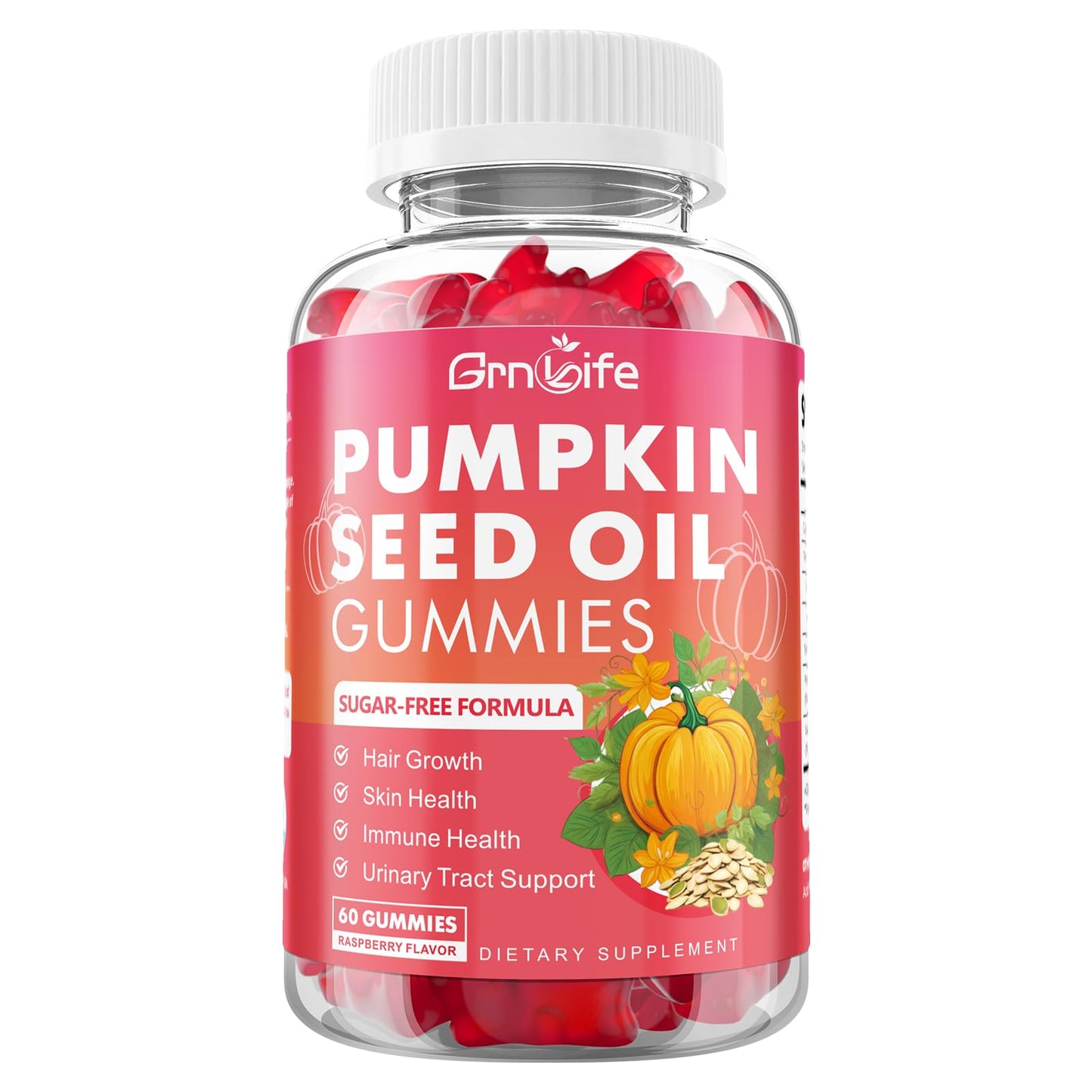 GrnLife Pumpkin Seed Oil Gummies with Saw Palmetto - 2 Pack, Raspberry, 120 Count