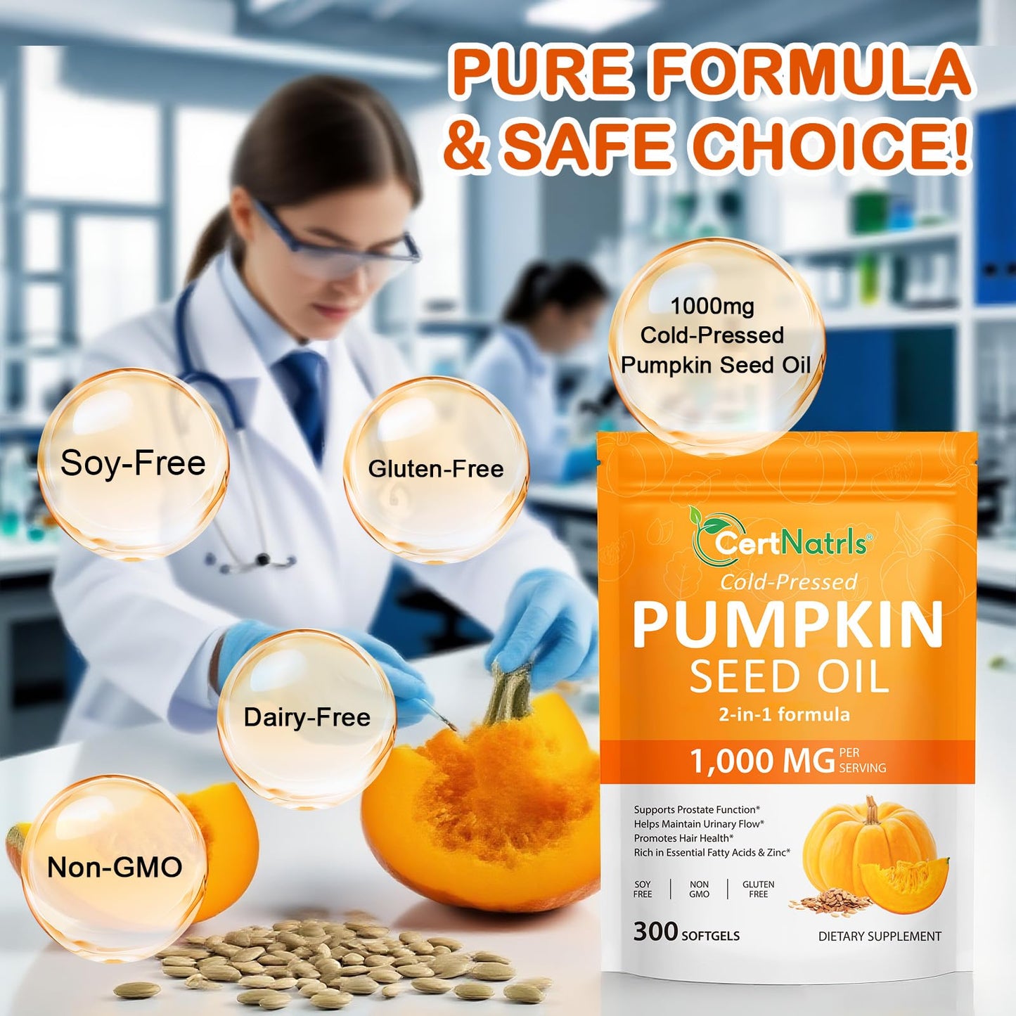 GTZSXNP Pumpkin Seed Oil Capsules 2 in 1 โ Hair & Prostate Health (Non-GMO)